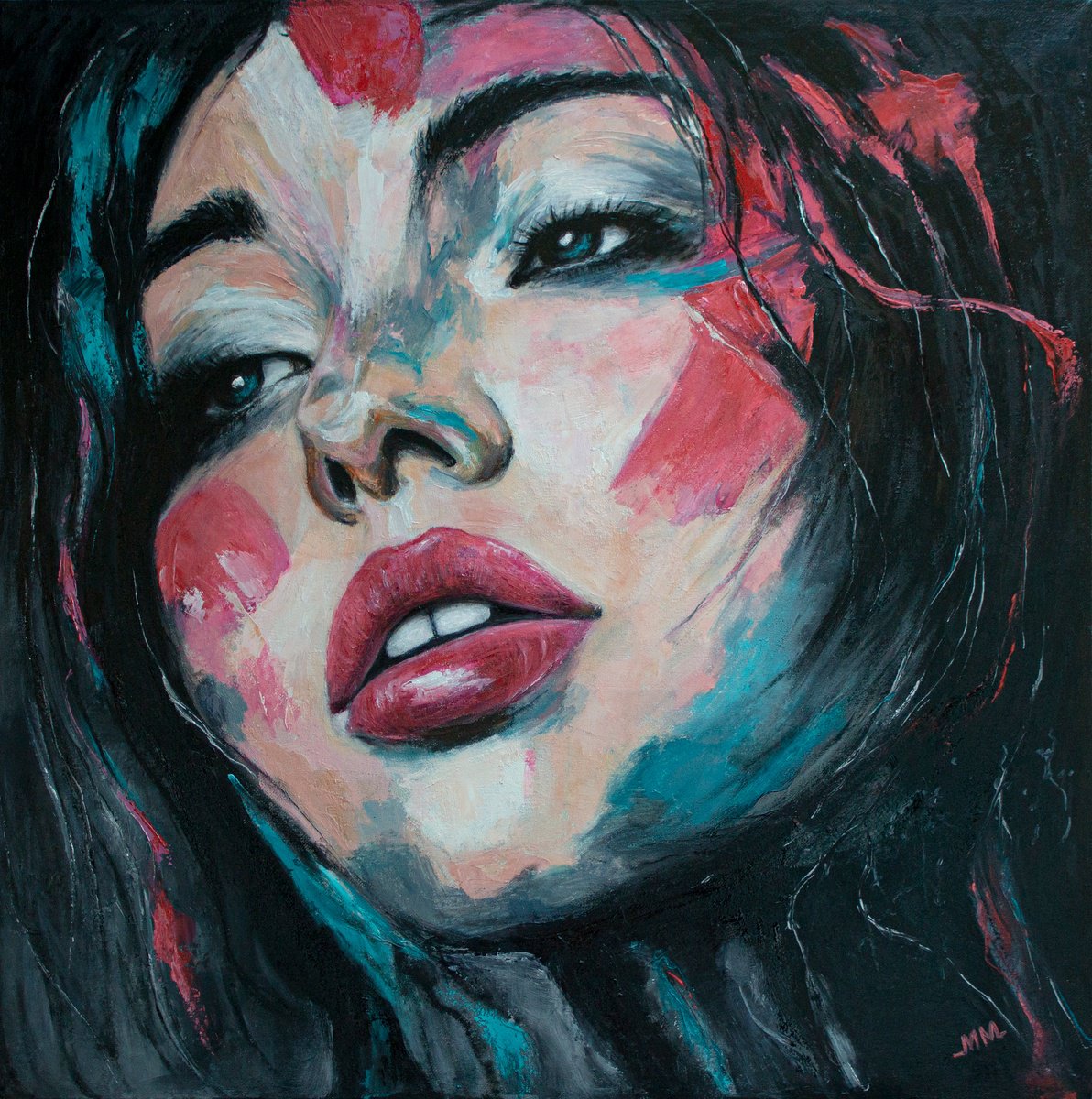 Expressive Portrait Oil Painting By Mila Moroko, 24 X 24", Woman