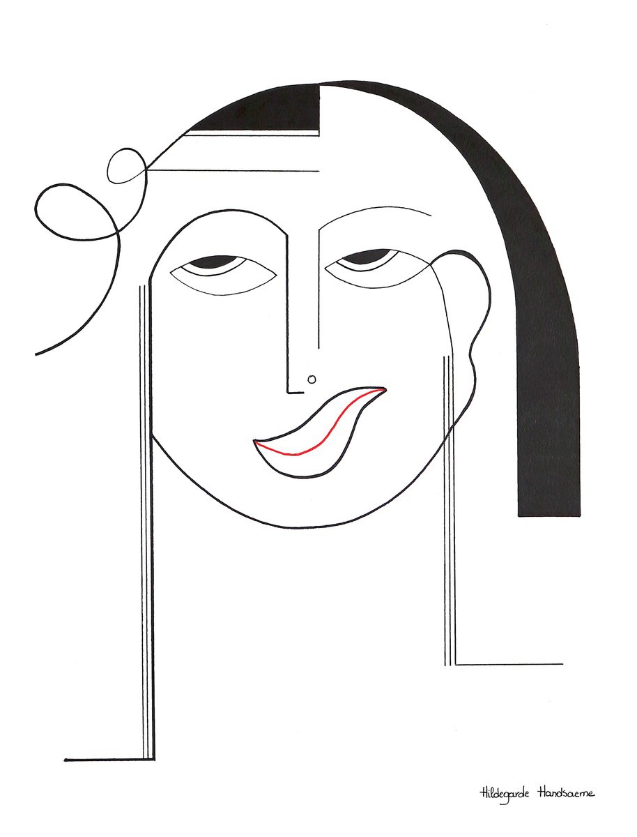 Organic Portrait Ink Drawing By Hildegarde Handsaeme, 20 X 26, Epure Feminine, Original Artwork