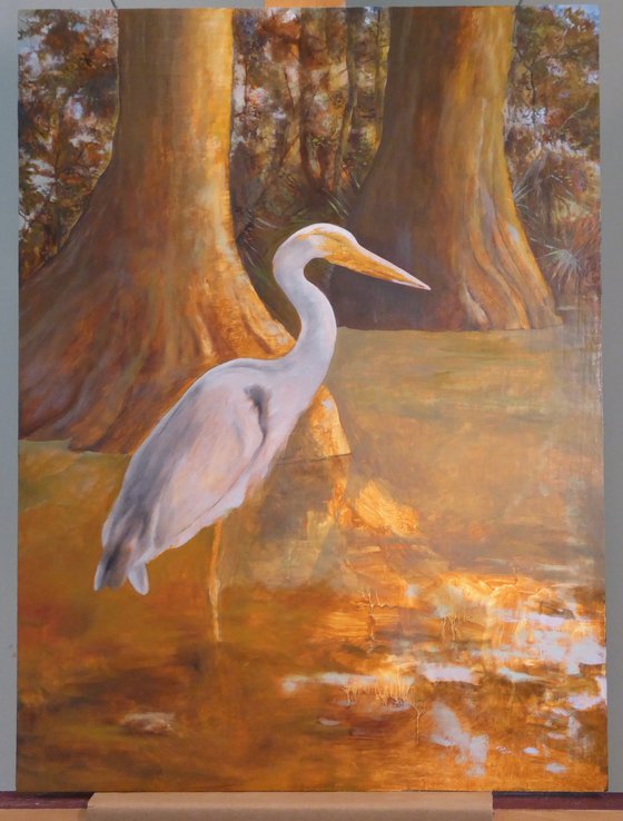 "Great Blue Heron in Cypress Swamp"