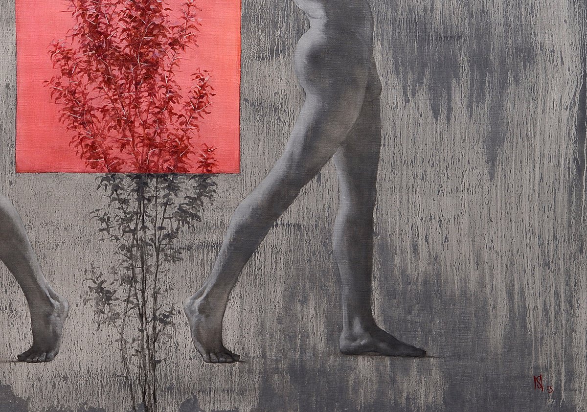 Urban And Pop Portrait Giclee Print By Oleg Kateryniuk, 28 X 20", In The Shadow Of The Red Field, Original Artwork