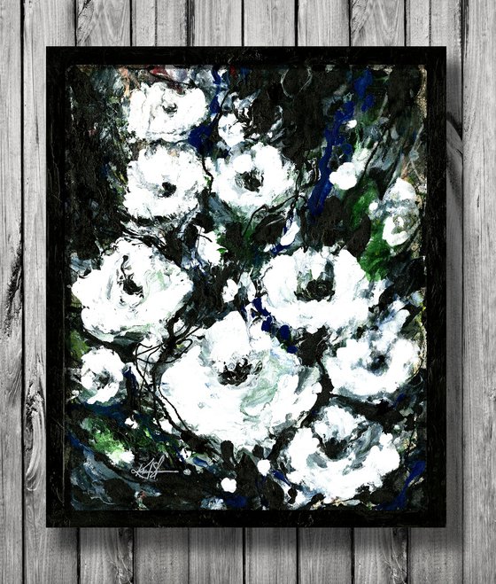 Moon Garden 1  - Framed Textural Floral Painting  by Kathy Morton Stanion