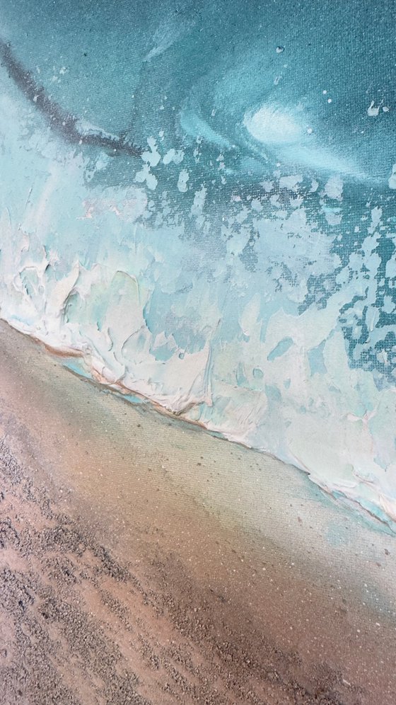 Teal Texture seascape with kayaks  2 90x60