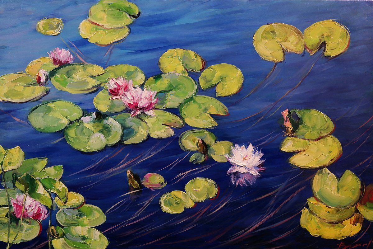 Water lilies on the water by Gennady Vylusk