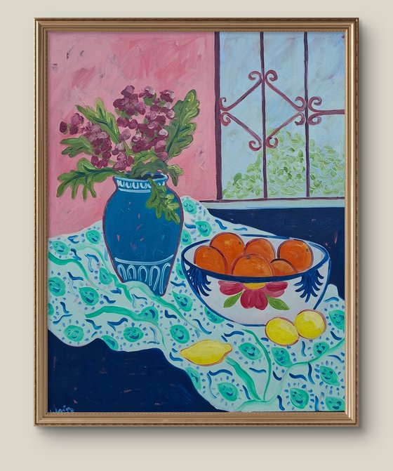 Still Life with Oranges and Window View