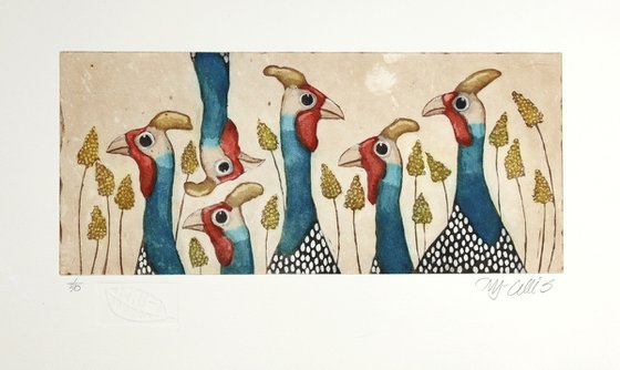 a gaggle of Guinea hens