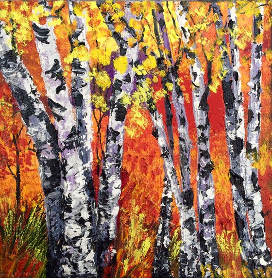 Birches autumn forest set of 4