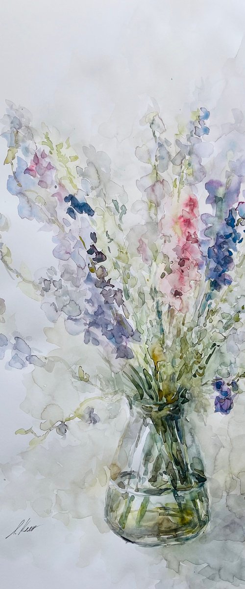 Delphinium 50x65 cm 2025 by Elena Klyan