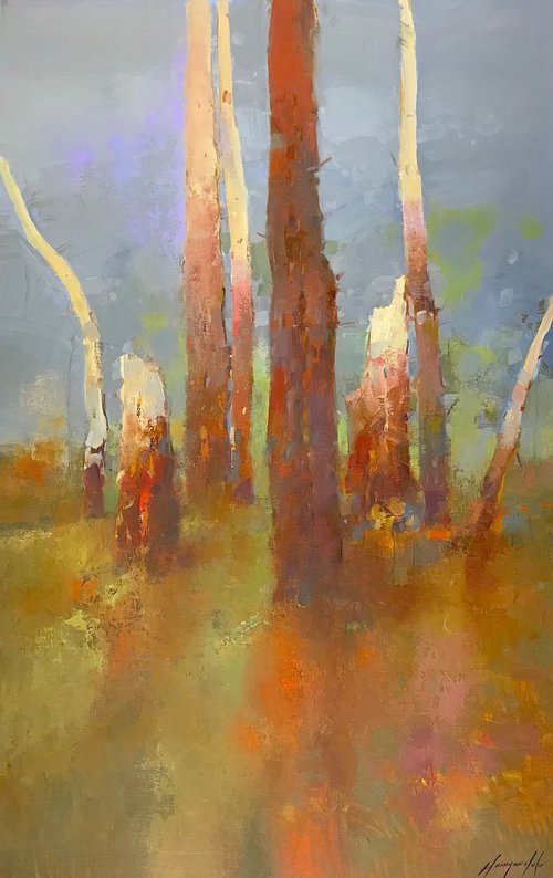Birches Trees, Original oil painting, One of a kind Signed by Vahe Yeremyan