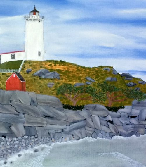 CAPE NUBBLE LIGHTHOUSE, LARGE 4' WIDE OIL PAINTING by Leslie Dannenberg