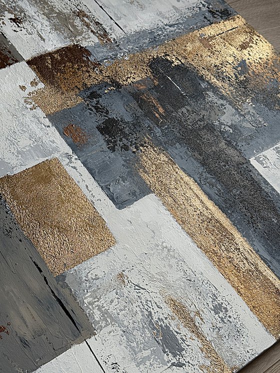 Golden Structure Field. Grey Beige Textured