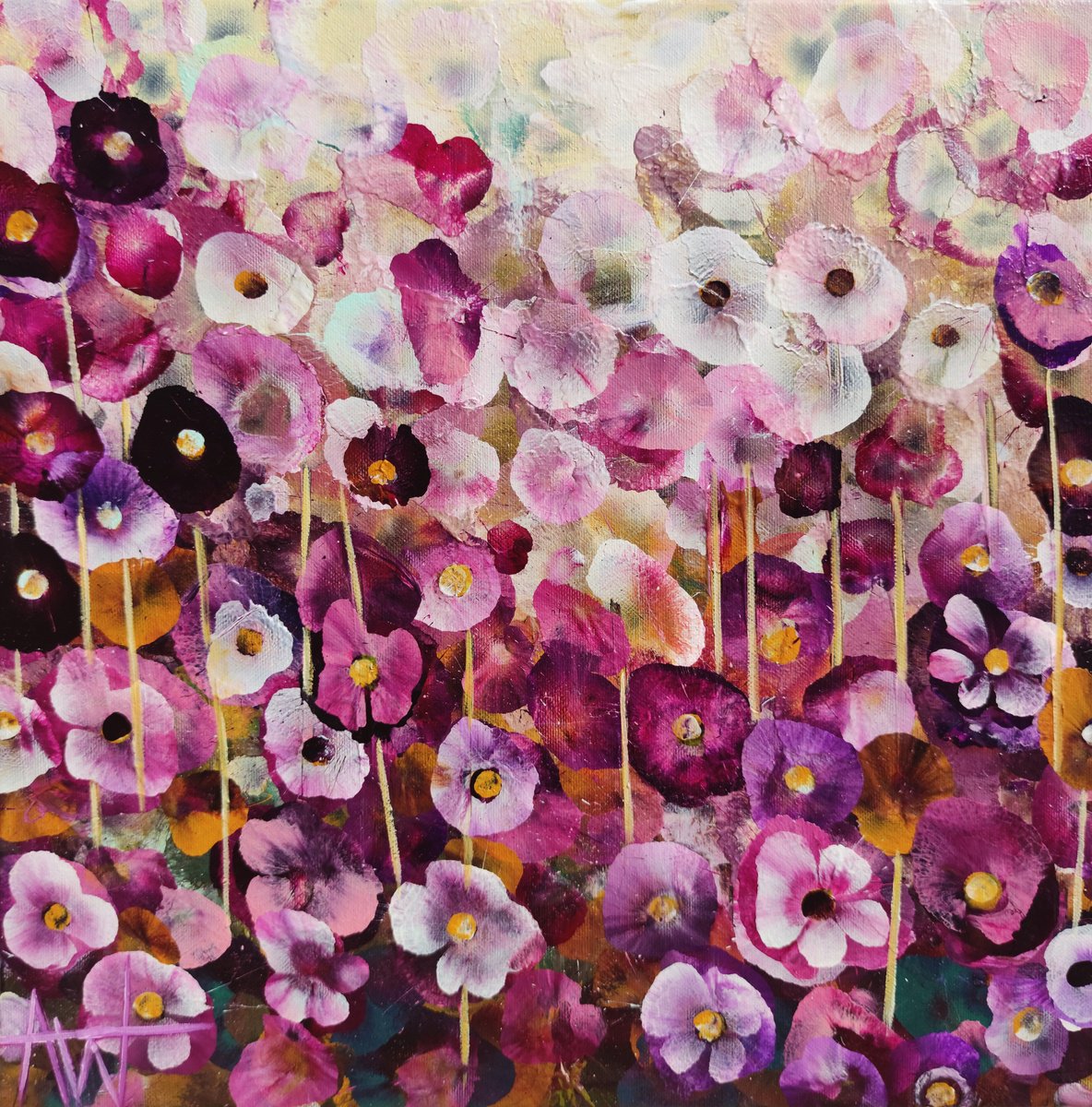 Expressive Botanical Oil Painting By Angie Wright, 16 X 16, Lullaby Garden, Original Artwork