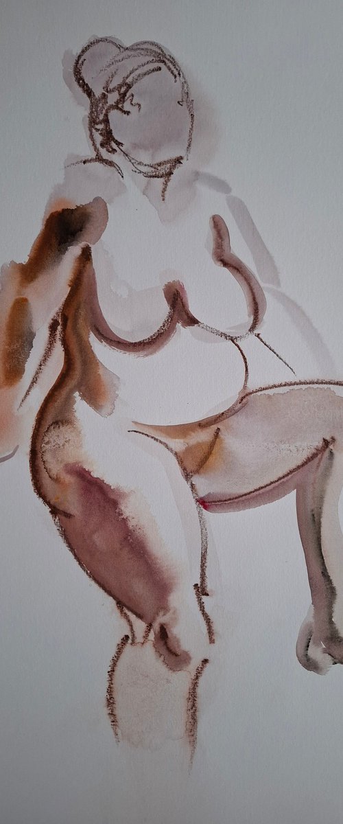 Watercolour "Sitting nude #2" by Olena Kolotova