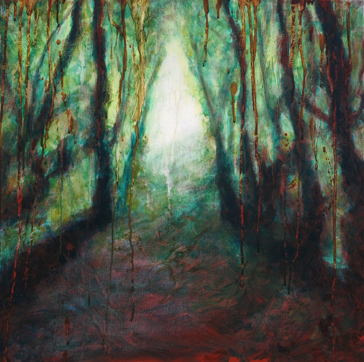 Impressionistic Landscape Oil Painting By Fabienne Monestier, 28 X 28, The Emerald Forest, Original Artwork