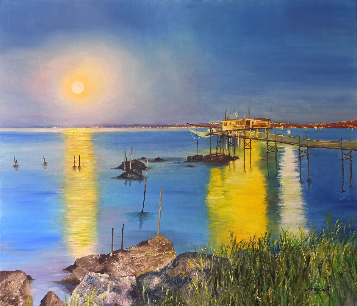 Photorealistic Oil Painting , Landscape In The Moonlight By Anna Rita Angiolelli, 28 X 24, Artwork For Sale On Artfinder