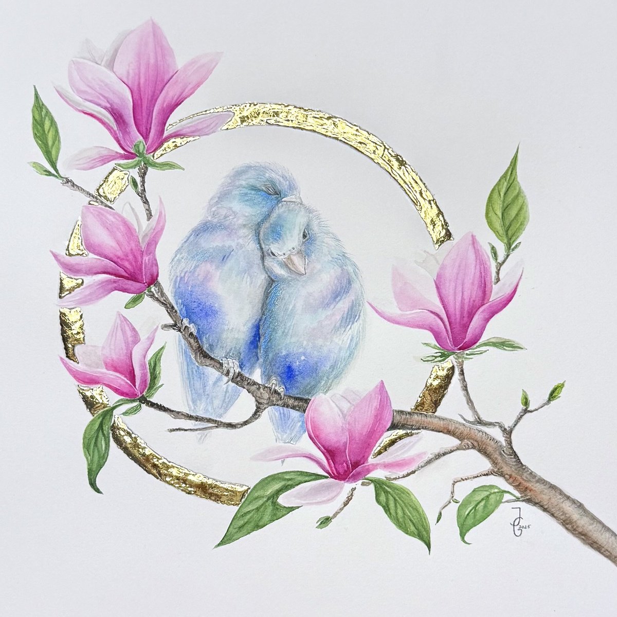 Impressionistic Botanical Painting By Julia Gorislavska, 12 X 17", Two Parrots, Original Artwork