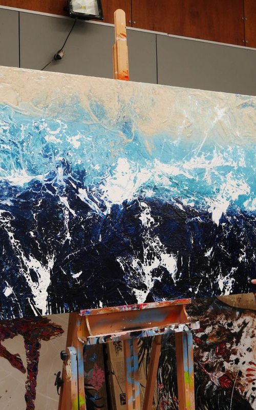 Awash Huge 240cm x 100cm texture Abstract painting blues ocean by Franko
