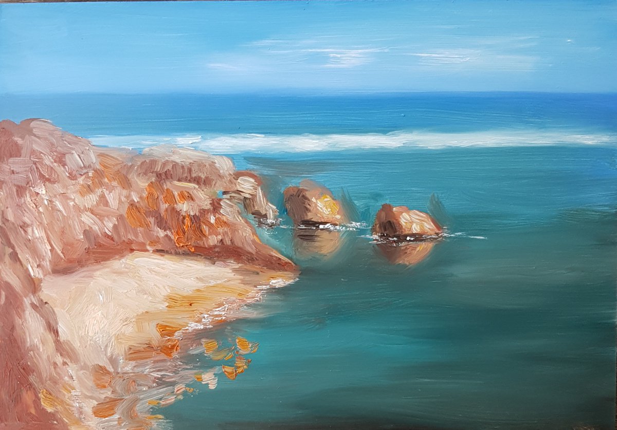 Impressionistic Landscape Oil Painting By Els Driesen, 12 X 0, Golden Coast, Original Artwork