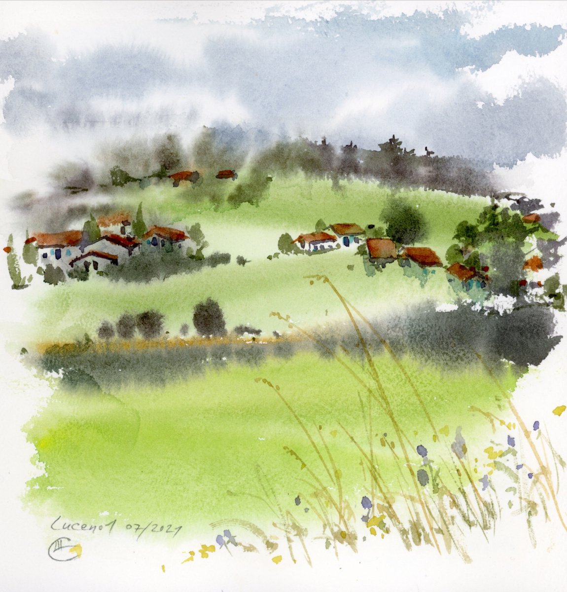 Landscape with french village. Massif Central, France. by Tatyana Tokareva