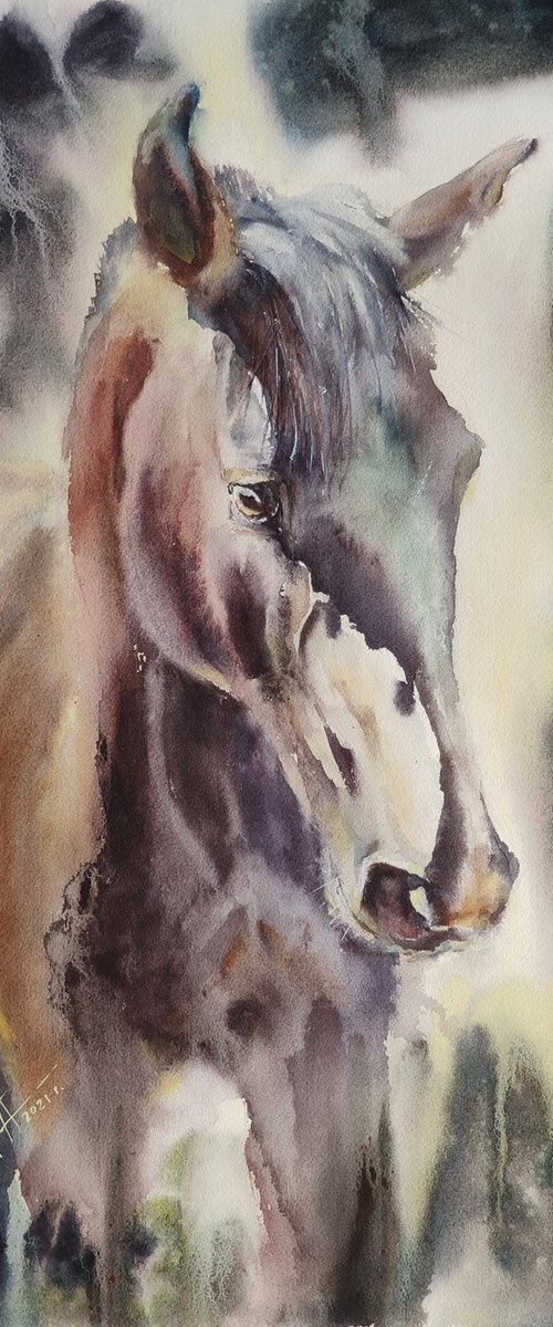 Painting "Brown Horse" by Elena Krivoruchenko