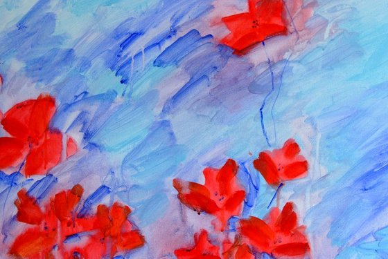 Blooming Red Poppies