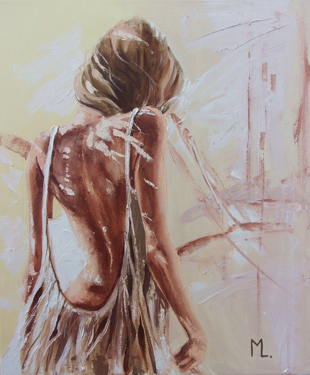 Expressive Portrait Oil Painting By Monika Luniak, 20 X 24", " A Girl With Doubts In The Light ", Original Artwork