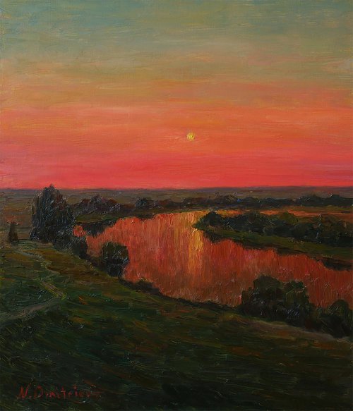 The Setting Sun - sunset painting by Nikolay Dmitriev
