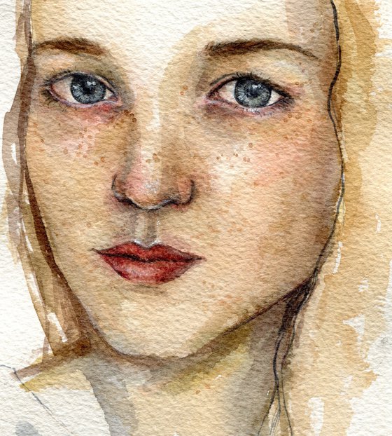 Watercolor beautiful girl portrait