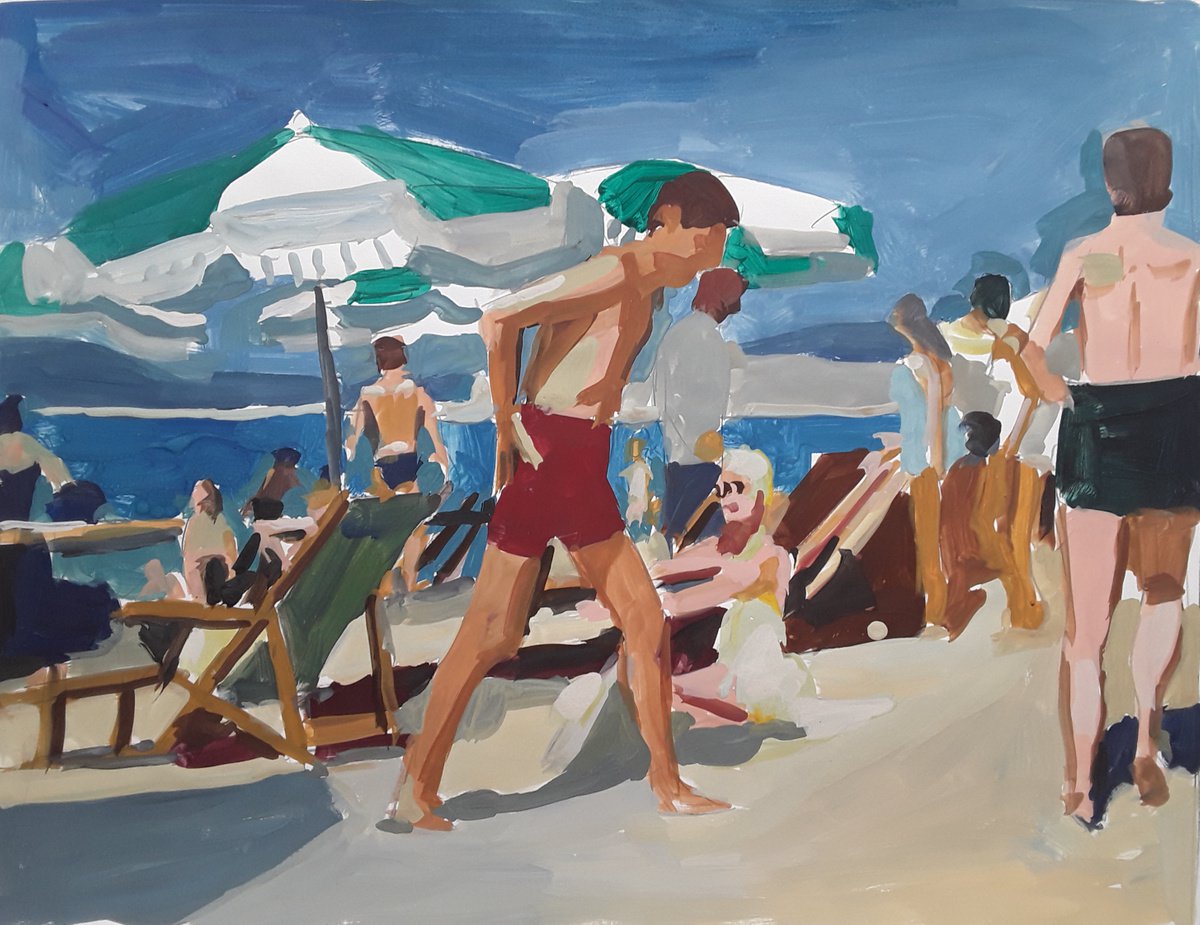 Impressionistic Landscape Painting By Stephen Abela, 22 X 16", Cannes 1955 Walking Past, Original Artwork