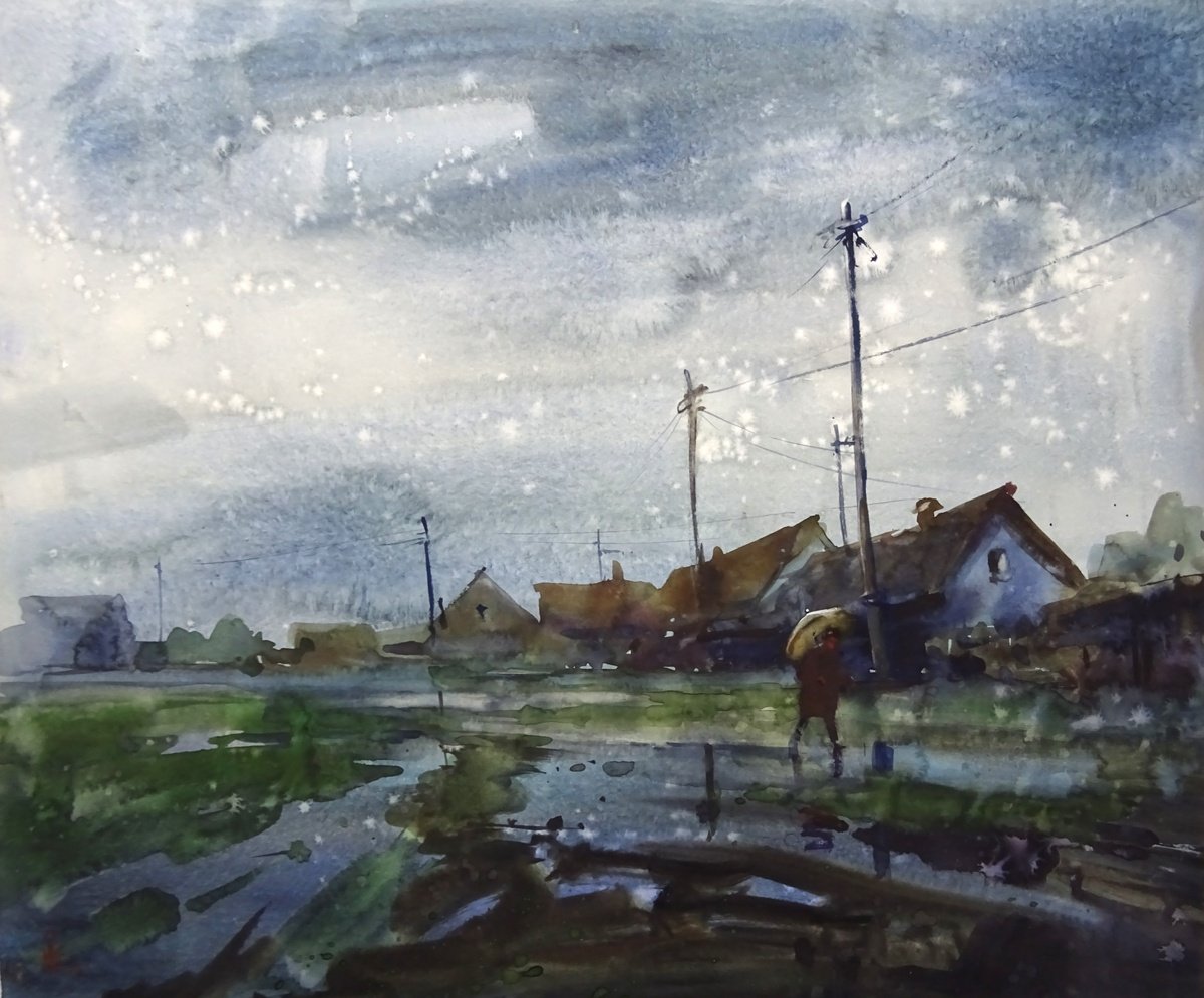 Impressionistic Landscape Watercolour By Maksym Kisilov, 23 X 19", "Don