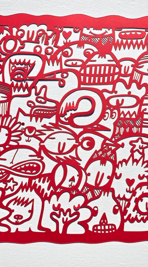 We Are All Connected (Red) - Papercut by Kev Munday