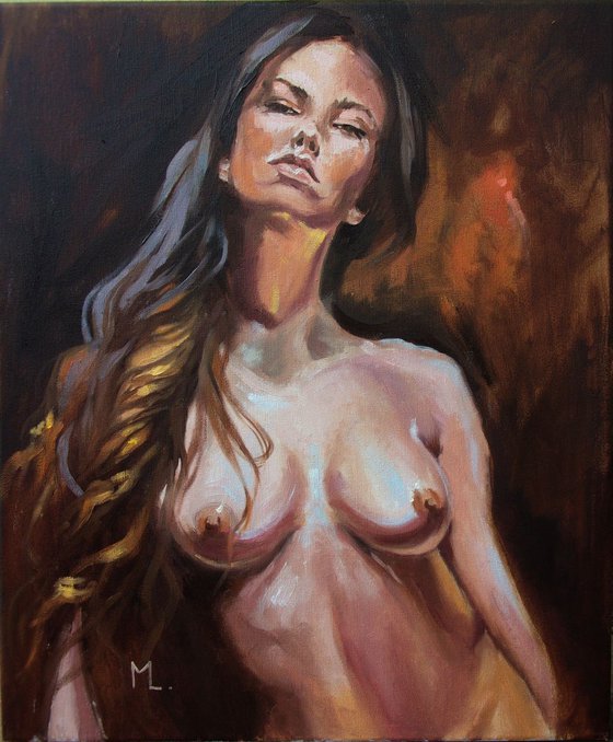 " NIGHT TIME "-  nude liGHt  ORIGINAL OIL PAINTING, GIFT,