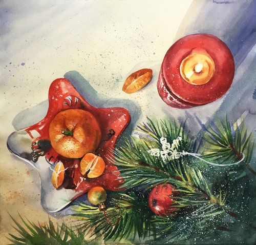 New Year. Christmas toys and tangerines. by Natalia Veyner