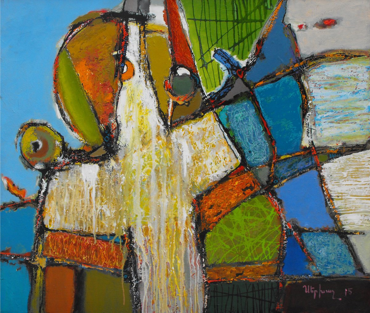 Abstract Oil Painting By Sergey Xachatryan, 35 X 31", Abstraction - Adana, Original Artwork