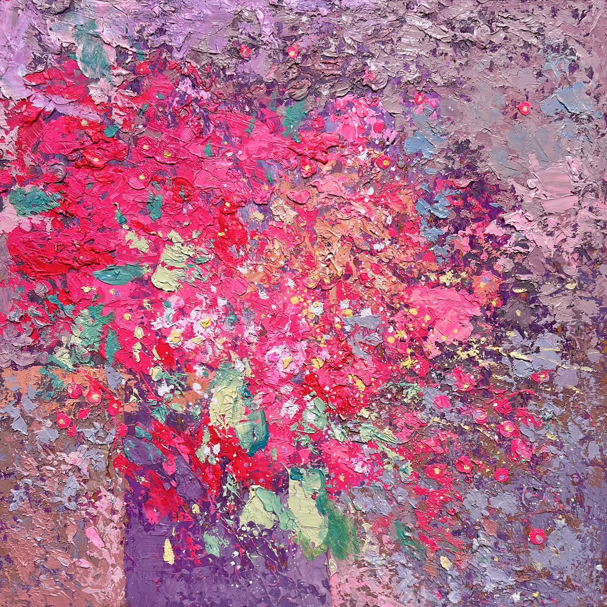 Impressionistic Abstract Oil Painting By Andrii Kovalyk, 20 X 20, Abstract Flowers #4, Original Artwork