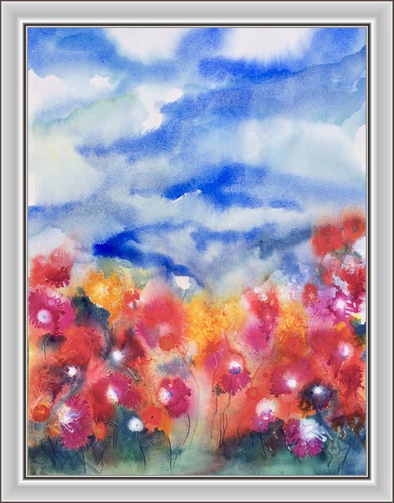 Touching The Sky - Abstract Flowers Landscape