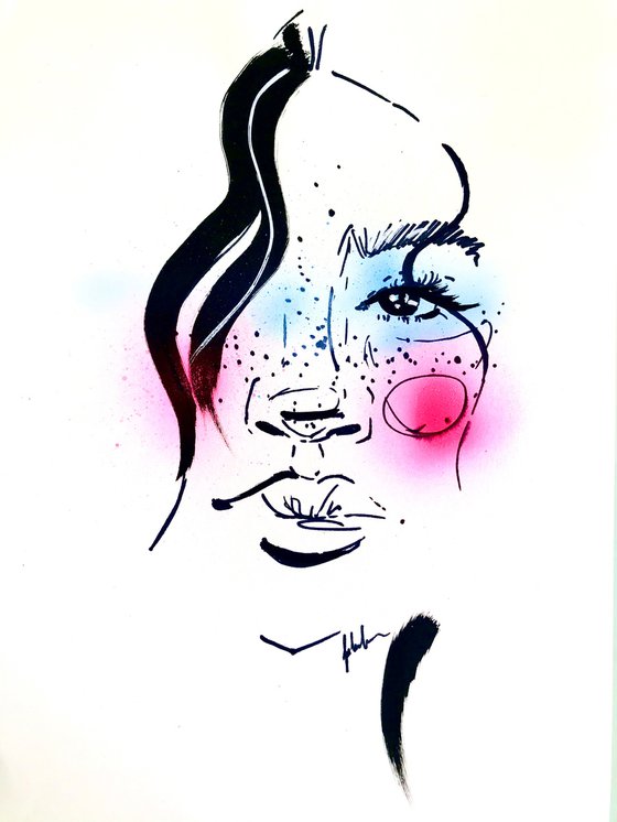 Freckles sketched woman portrait