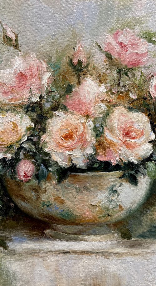 Blush Roses in Bloom by Farzaneh Maddahi