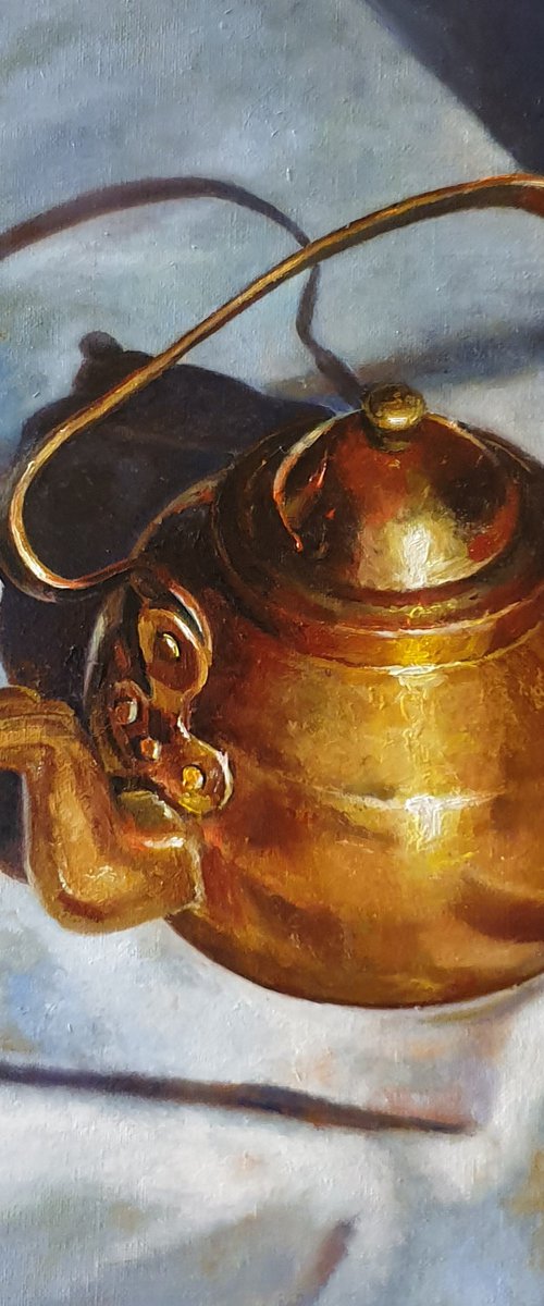 "Old friend.." ( option N2) still life  old teapot  liGHt original painting  GIFT (2020) by Anna Bessonova (Kotelnik)