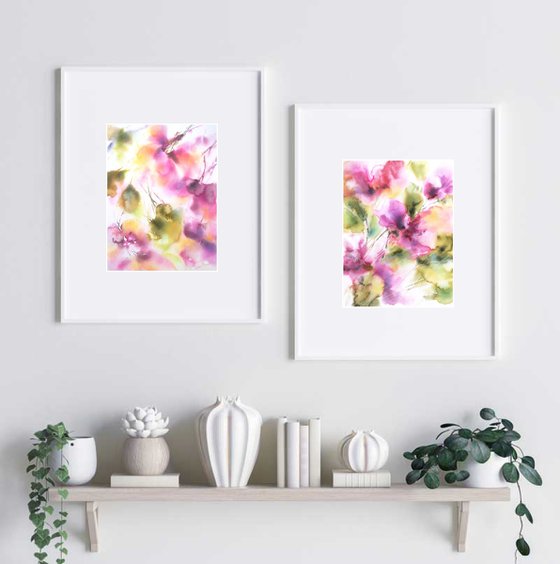 Diptych with pink abstract flowers