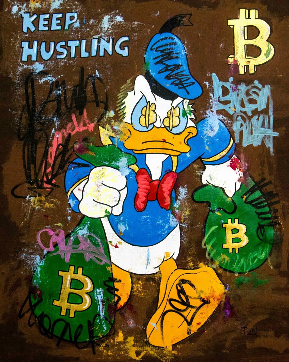 Urban And Pop Acrylic Painting , Donald Bitcoin Rush By Carlos Pun Art, 28 X 35, Artwork For Sale On Artfinder