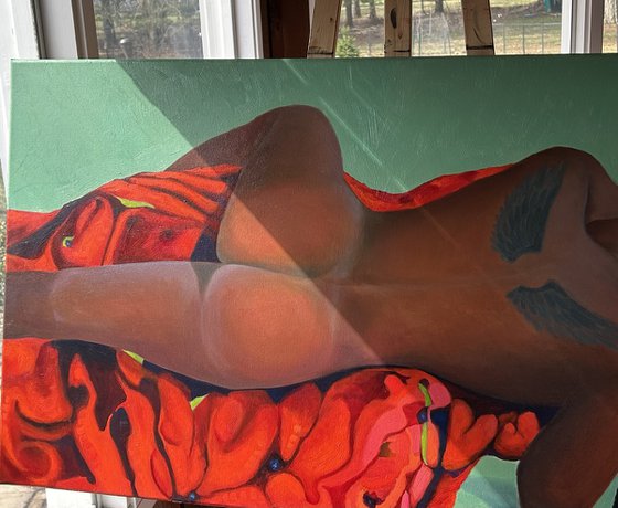 Original oil painting Female portrait Nude