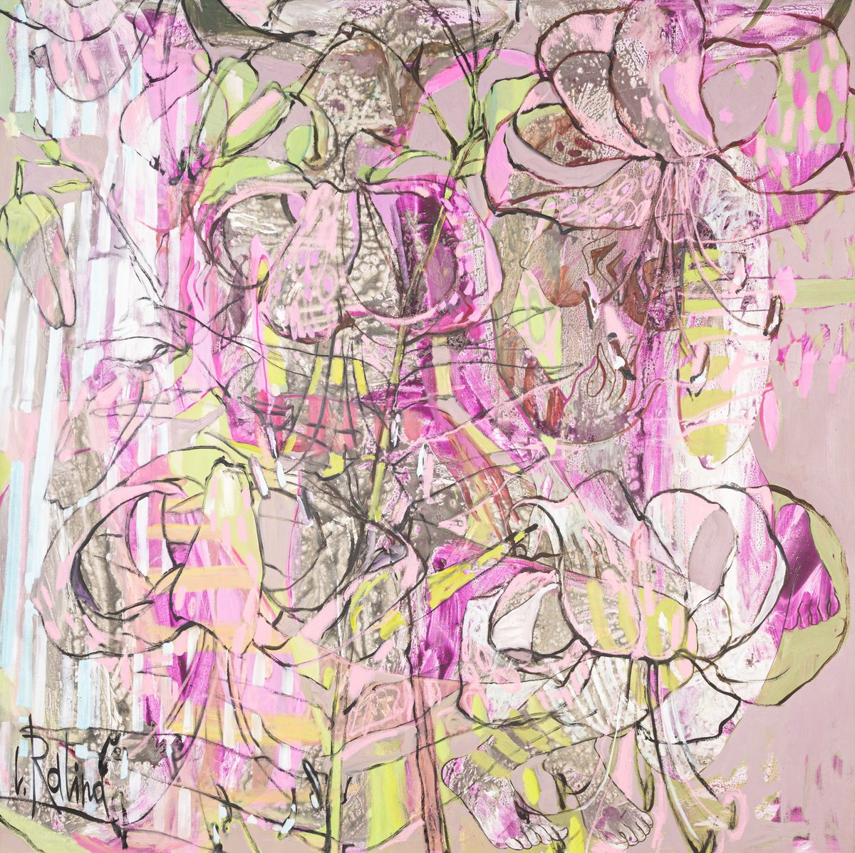 Organic Abstract Oil Painting By Yelena Ralina, 63 X 63", Pink Pollen, Original Artwork