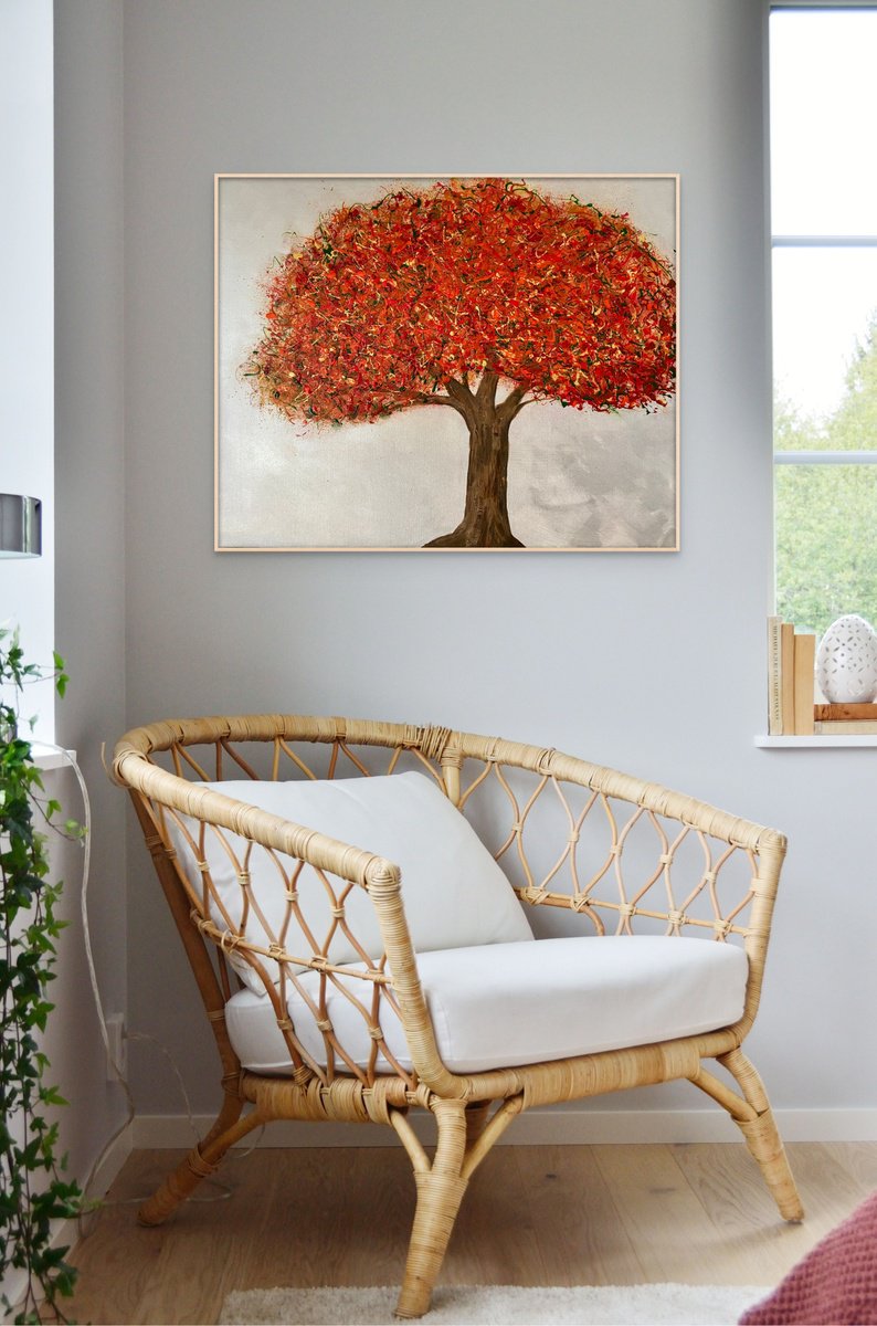 Expressive Botanical Acrylic Painting By Heather Matthews, 30 X 24, Autumn Tree, Original Artwork