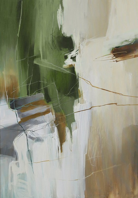"Green Melody 3" Abstract green beige art