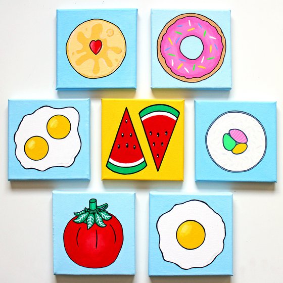 Watermelon Slices Pop Art Painting On Miniature Canvas