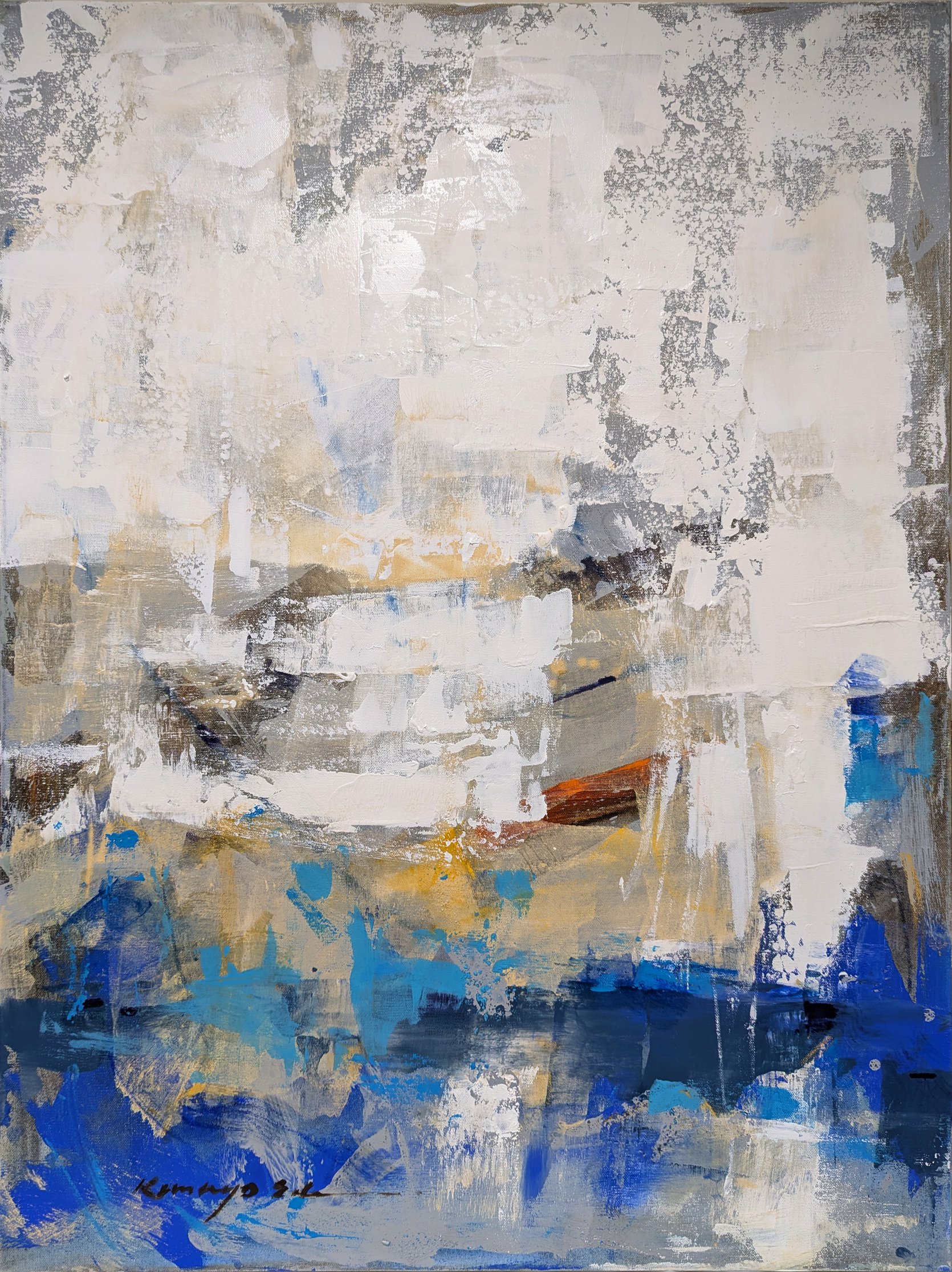 Impressionistic Abstract Acrylic Painting By Kanayo Ede, 30 X 40", Blue Ground, Original Artwork