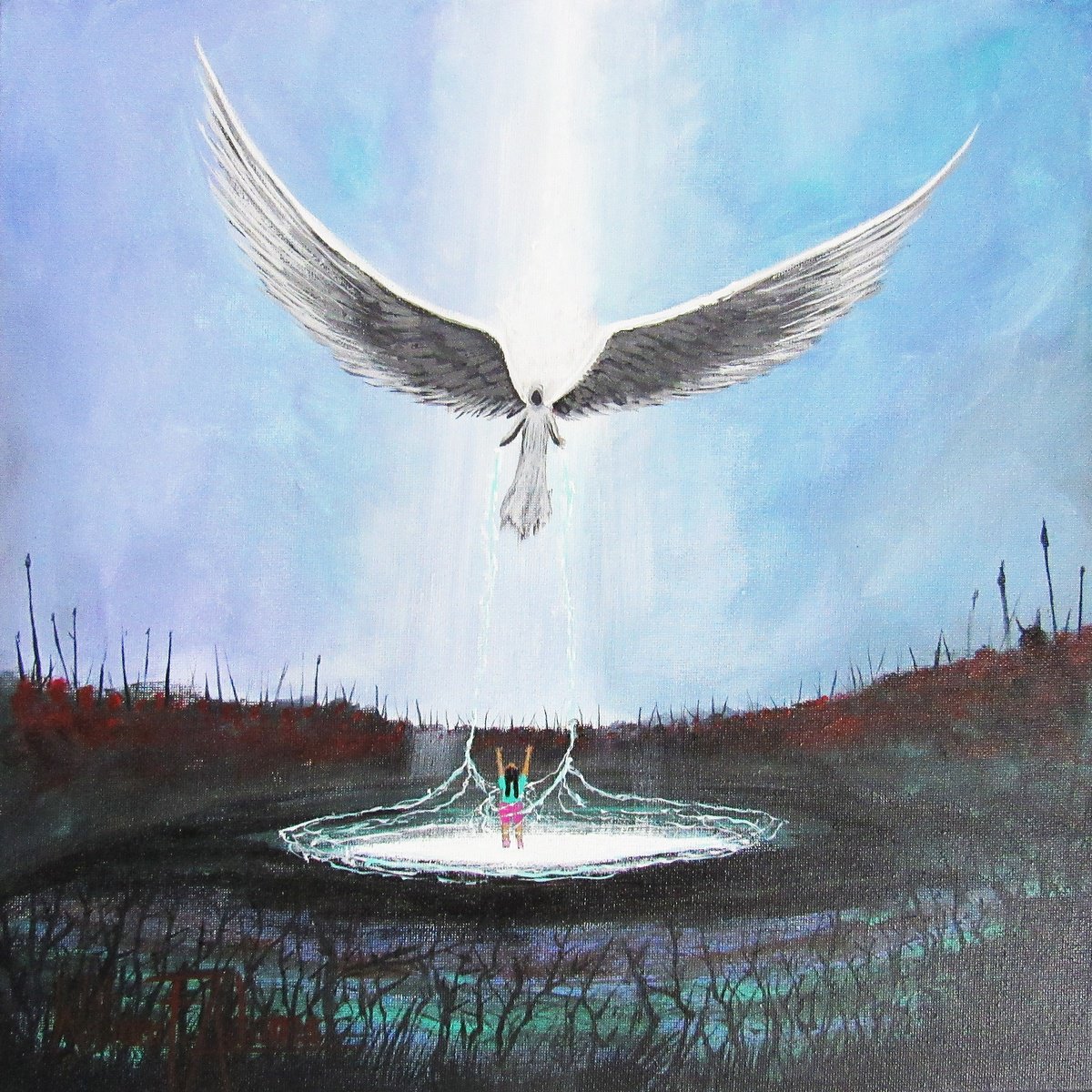 Surrealistic Abstract Acrylic Painting By William F. Adams, 14 X 14", Heaven Broke In To Rescue Me!, Original Artwork