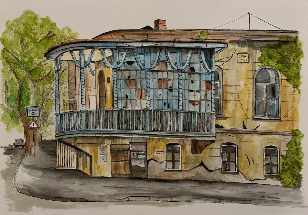 Illustrative Cityscapes Watercolour By Dipti Janardhana, 17 X 12, Casa Tina, Original Artwork