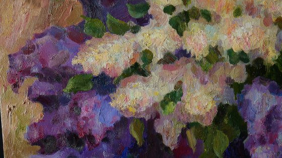 Three Lilacs Paintings - Abstract Floral Triptych