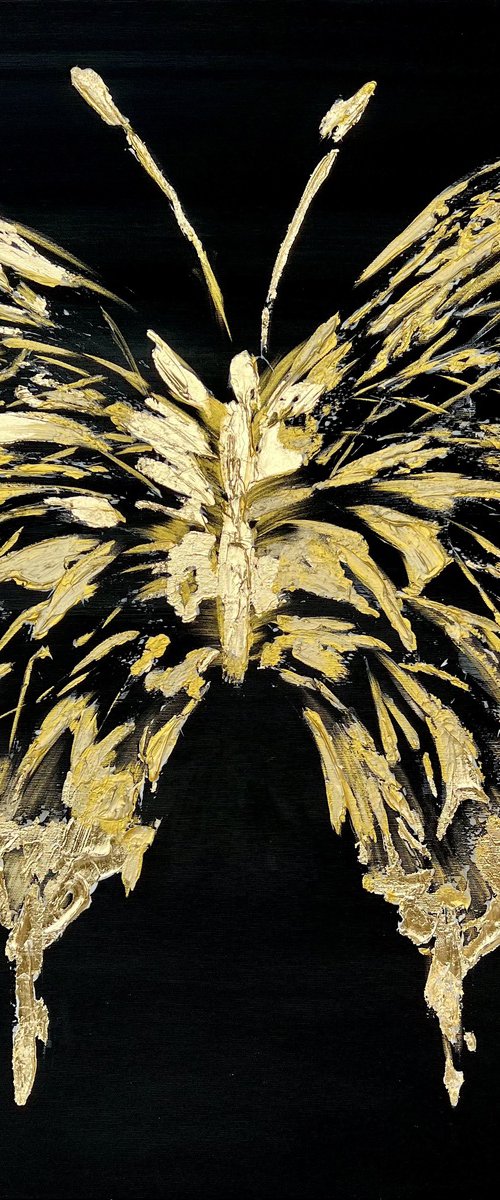 Gold and Black abstract butterfly. Black gold abstraction. by Marina Skromova